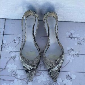 Karoline Snake Print Heels - Cream and Black